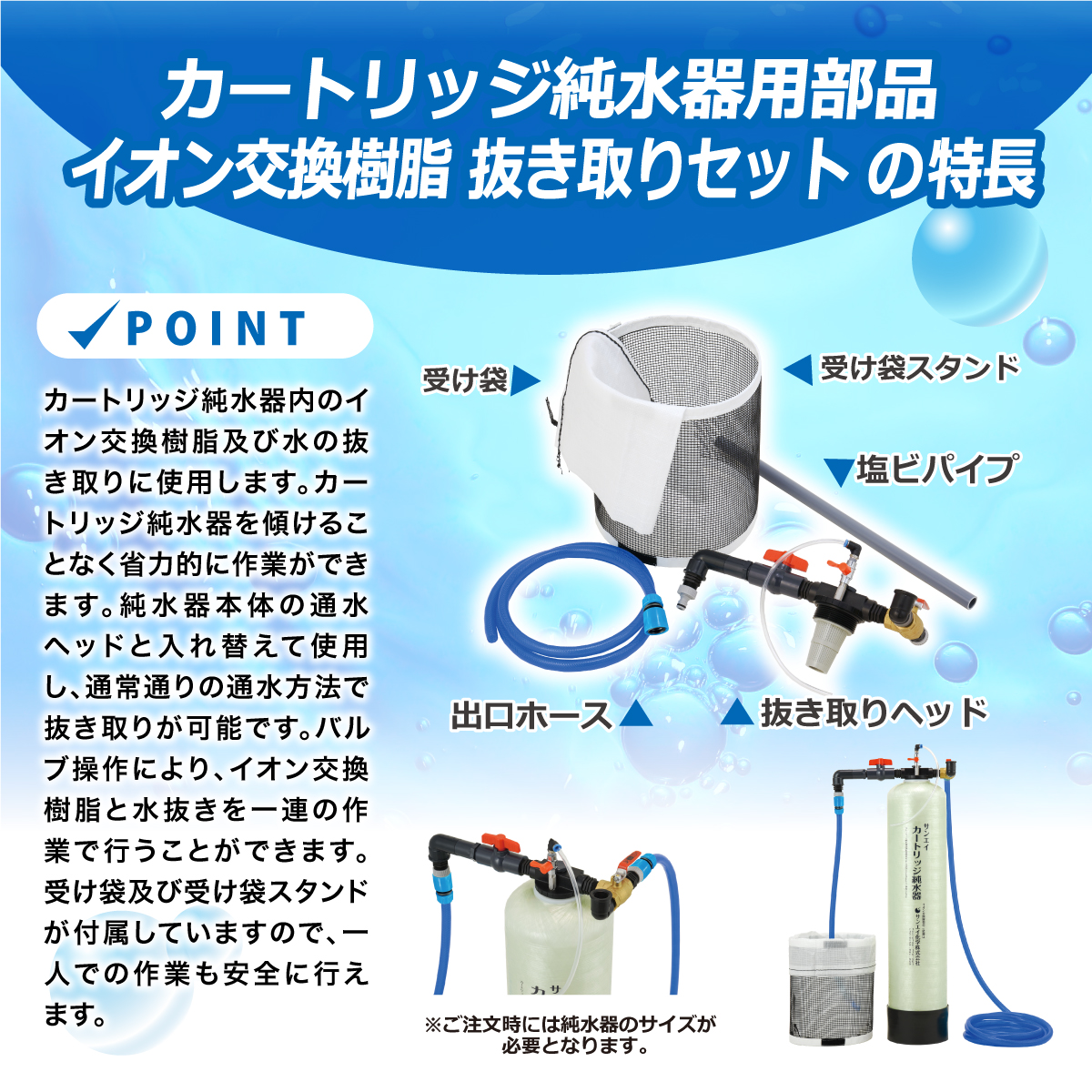 サンエイ化学 カートリッジ純水器用 イオン交換樹脂 抜き取りセット NS｜カートリッジ純水器.com