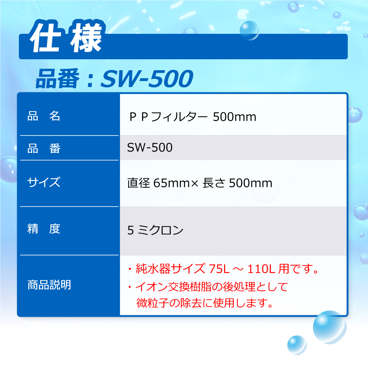 PPフィルター SW-500 500mm 5ミクロン